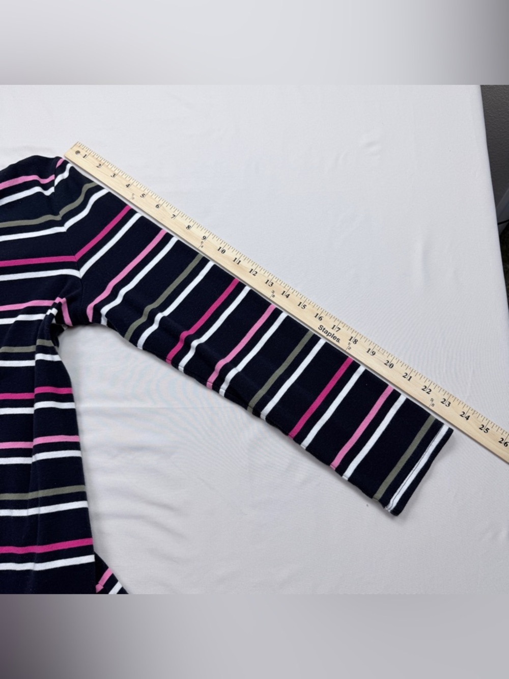 Talbots Navy V-Neck Long Sleeve Top with Pink & White Stripes - Picture 6 of 9